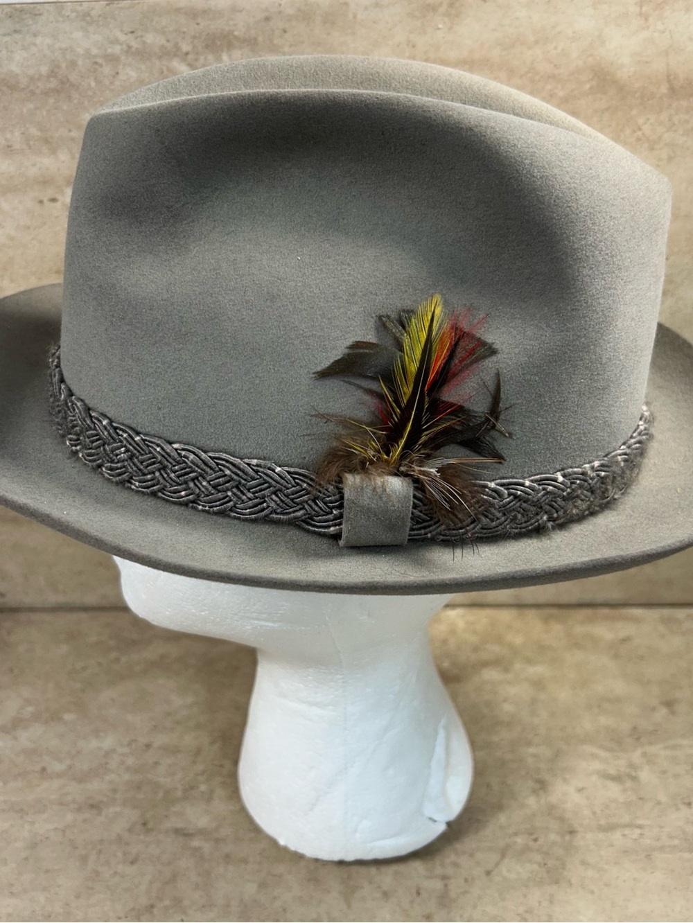 Vintage Stetson Key Club Fedora Hat Ultimate Finish Feather Band 7-7 1/8